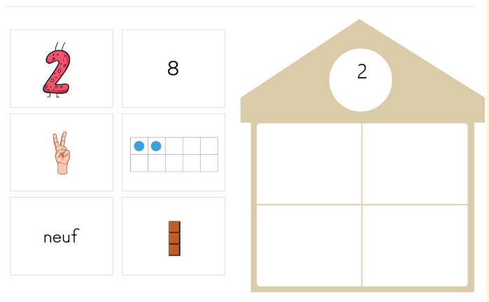 Connaitre les écritures des nombres de 1 à 10 – Exercice sur la maison des nombres jusqu’à 10 - Les quantités de 1 à 10 et leurs écritures en lettres et en chiffres - Exemple