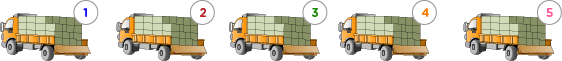 Dénombrer les collections de 1 à 5 - Identifier les quantités jusqu'à 5 - Numération: Identifier les quantités de 1 à 5 - cinq camions